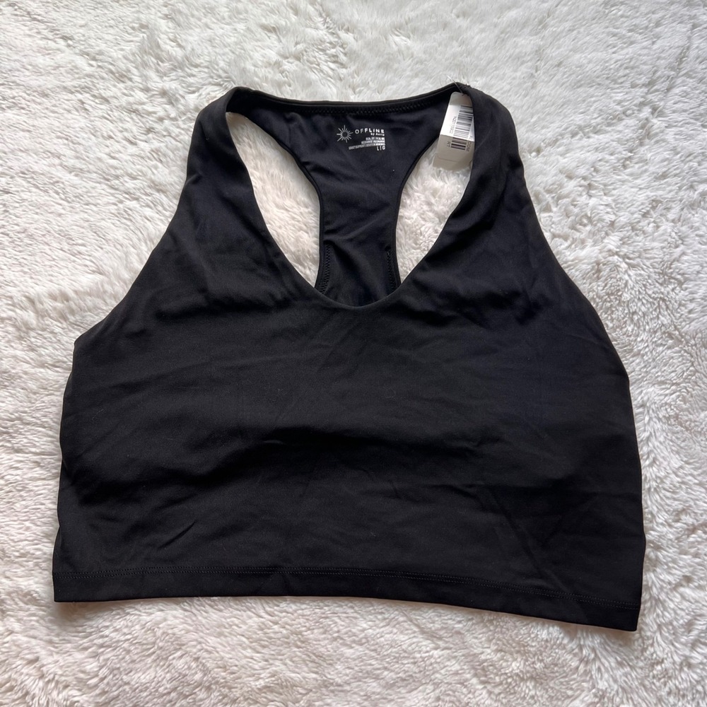 OFFLINE by Aerie Real Me Recharge Sports Bra Black V-Neck Racerback L 1507-2696